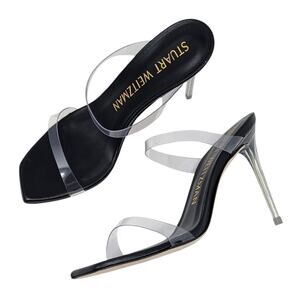 Stuart Weitzman Aleena Lucite PVC Heels Black and Clear Size 7